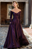 Plum A-Line Off the Shoulder Maxi Dress