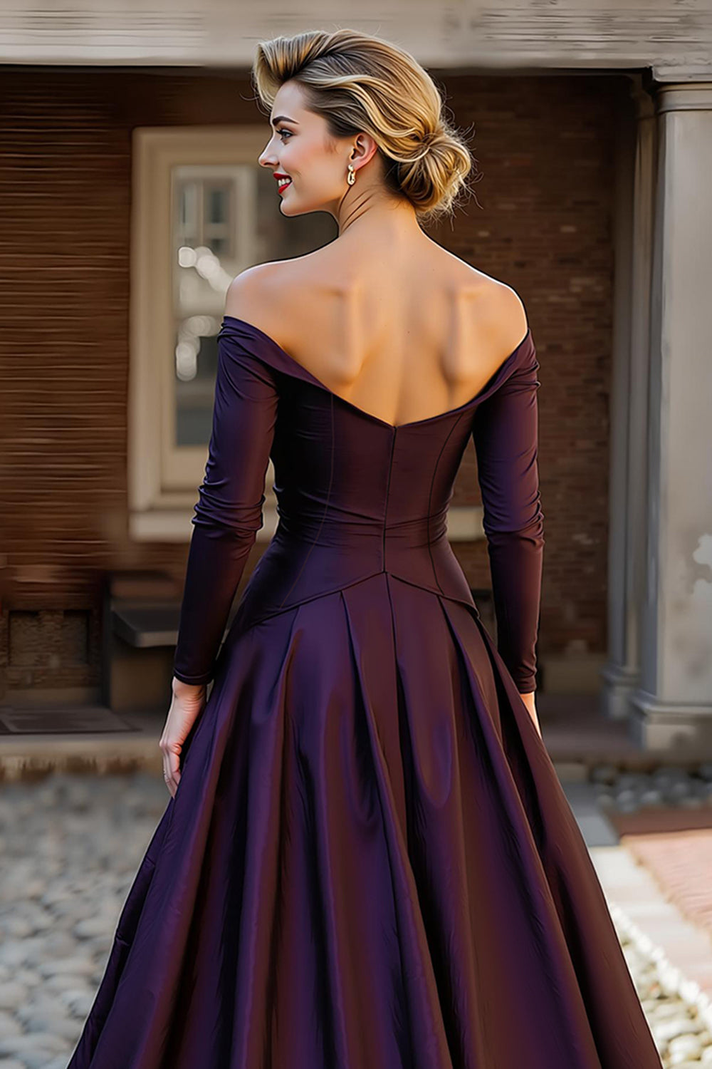 Plum A-Line Off the Shoulder Maxi Dress