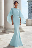 Mermaid Light Blue Mother Of The Bride Dress With Cape
