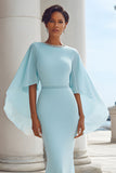 Mermaid Light Blue Mother Of The Bride Dress With Cape