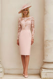 Blush Pink Pencil Midi Mother Of The Bride Dress With Lace