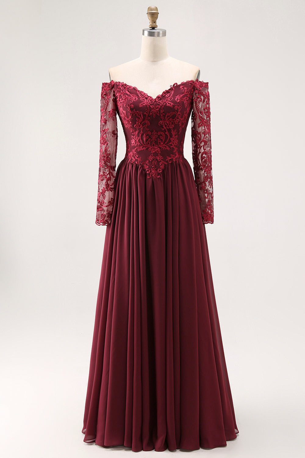 Cabernet A Line Long Sleeve Chiffon Mother Of the Bride Dress with Appliques