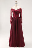 Cabernet A Line Long Sleeve Chiffon Mother Of the Bride Dress with Appliques