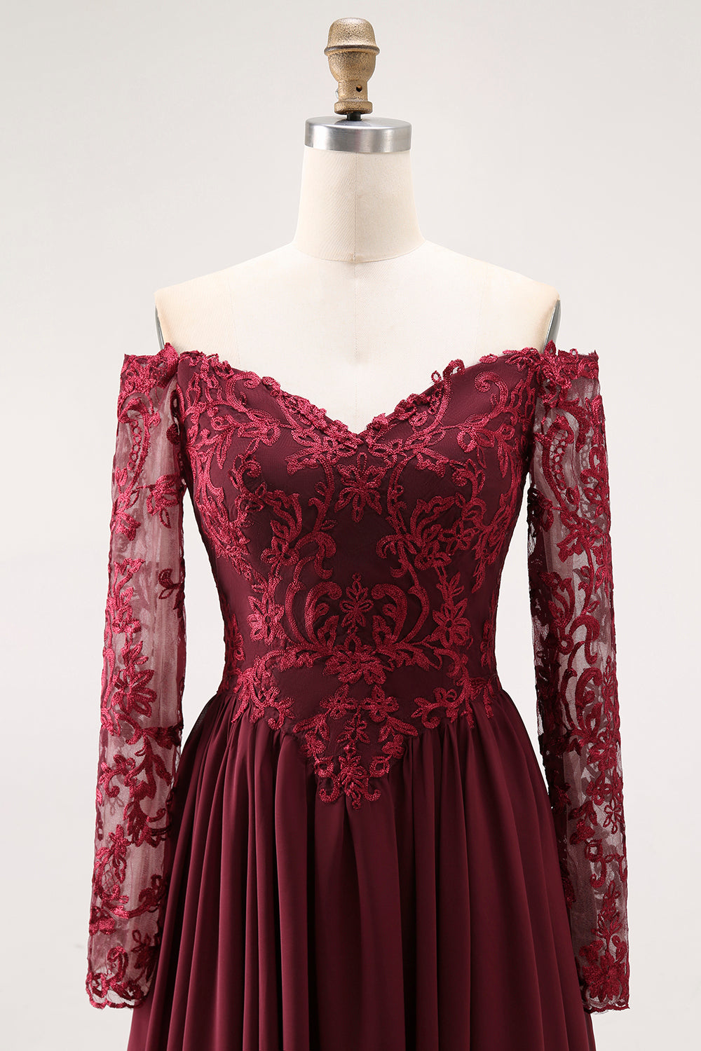 Cabernet A Line Long Sleeve Chiffon Mother Of the Bride Dress with Appliques