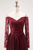 Cabernet A Line Long Sleeve Chiffon Mother Of the Bride Dress with Appliques