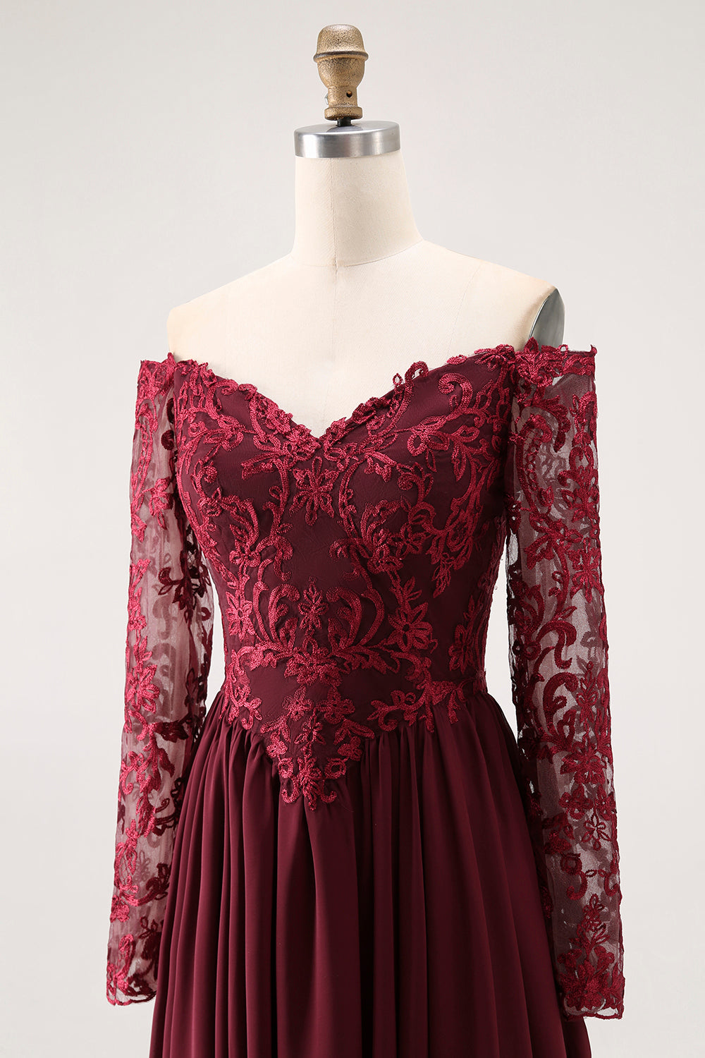 Cabernet A Line Long Sleeve Chiffon Mother Of the Bride Dress with Appliques