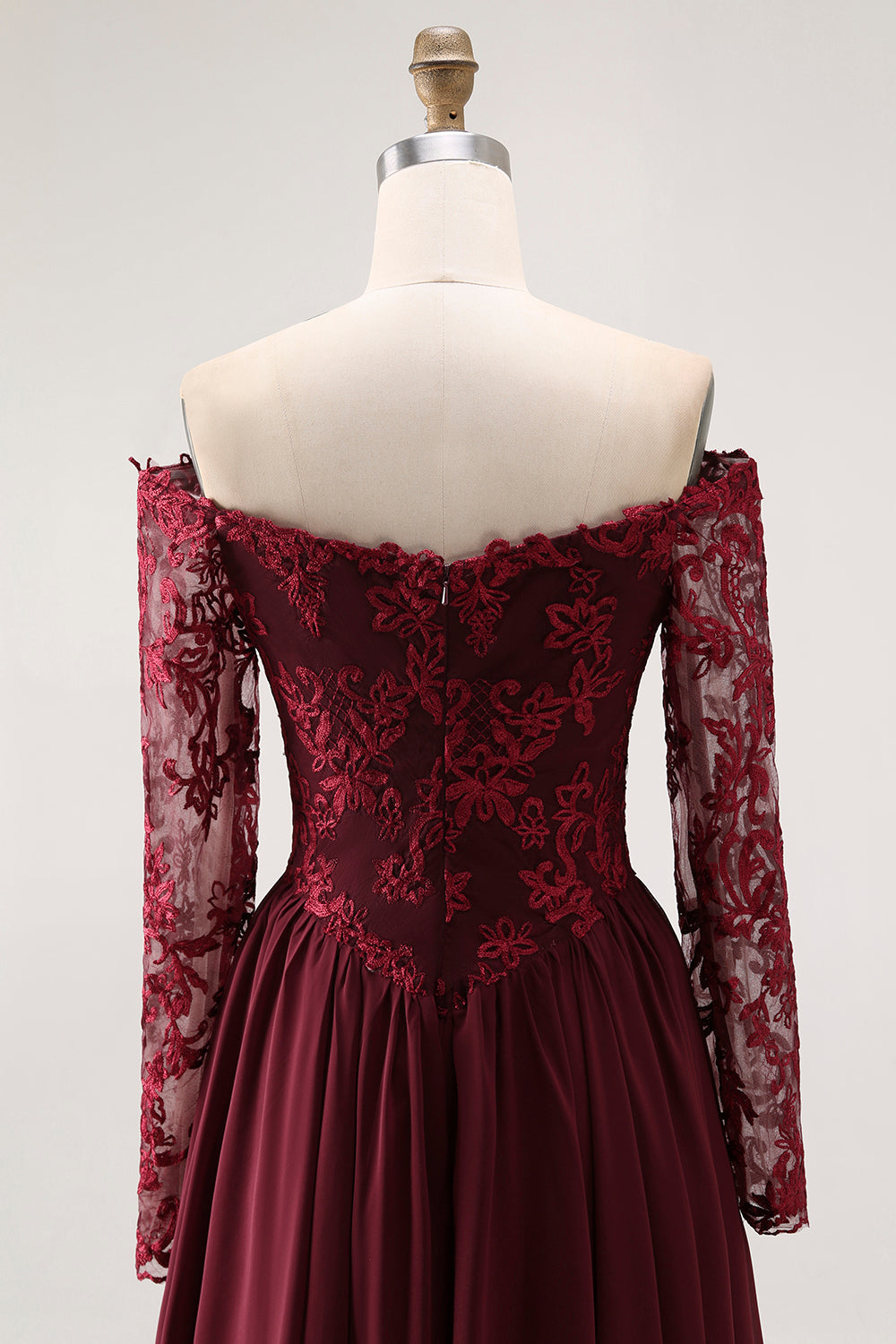 Cabernet A Line Long Sleeve Chiffon Mother Of the Bride Dress with Appliques