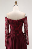 Cabernet A Line Long Sleeve Chiffon Mother Of the Bride Dress with Appliques