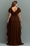 Navy A-Line Chiffon Ruched Maxi Dress With Flutter Sleeves