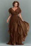 Navy A-Line Chiffon Ruched Maxi Dress With Flutter Sleeves
