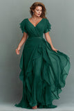 Navy A-Line Chiffon Ruched Maxi Dress With Flutter Sleeves