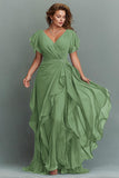 Navy A-Line Chiffon Ruched Maxi Dress With Flutter Sleeves
