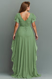 Navy A-Line Chiffon Ruched Maxi Dress With Flutter Sleeves