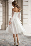 Ivory Polka Dot A-Line Off The Shoulder Bridal Shower Dress With Removable Sleeves