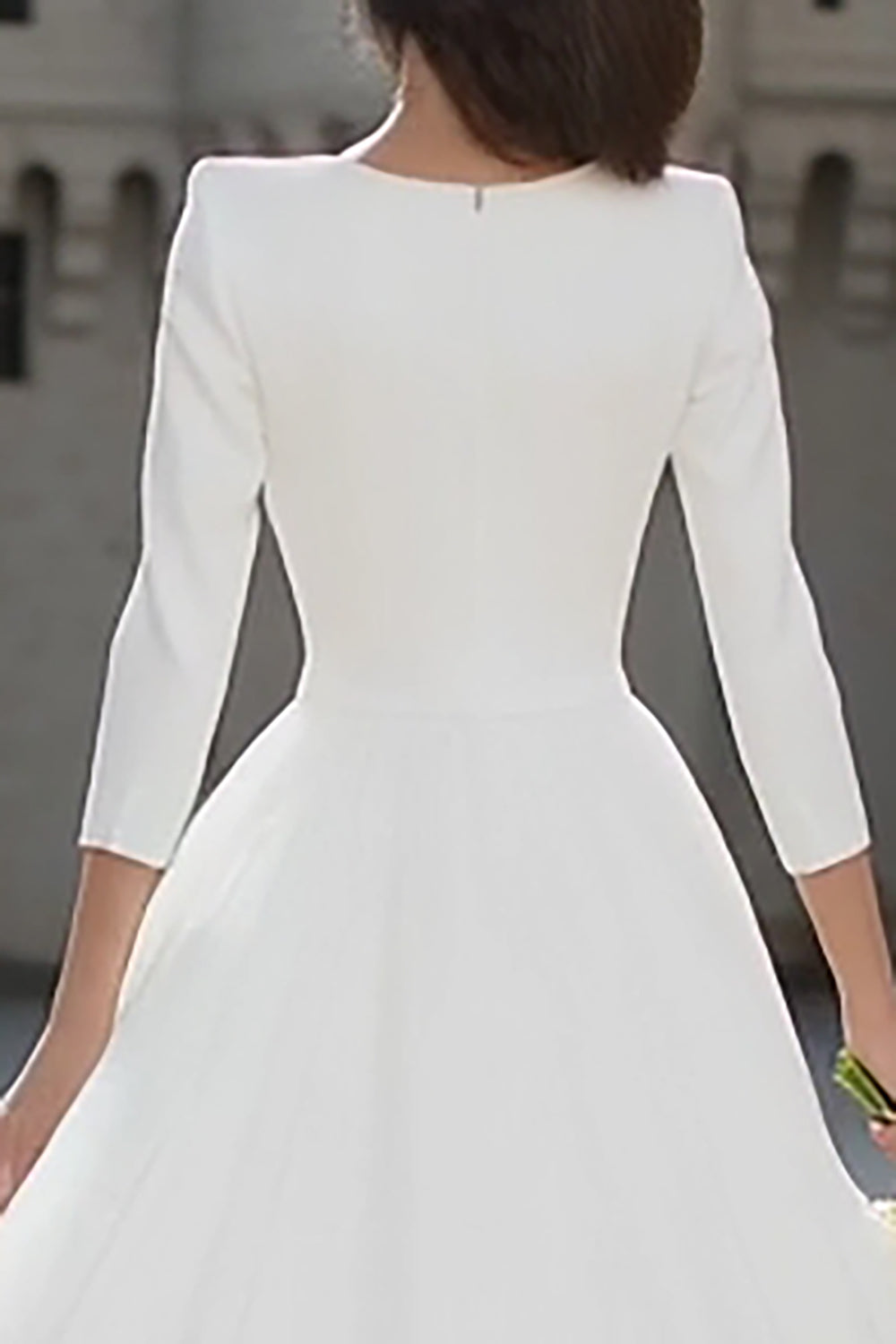 Ivory V-Neck A-Line Satin Engagement Dress With 3/4 Sleeves