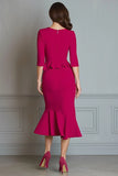 Fuchsia V-Neck Mermaid Work Dress With Ruffles