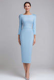 Light Blue Pencil Appliqued Midi Dress
