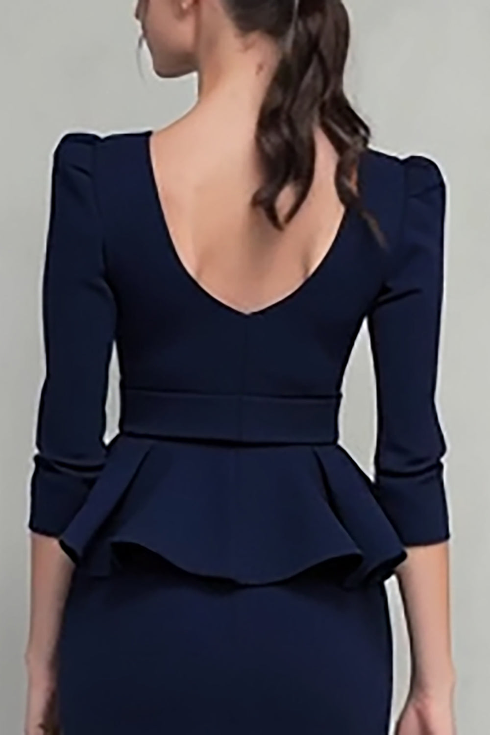 Navy Pencil Square Neck Work Dress With Belt