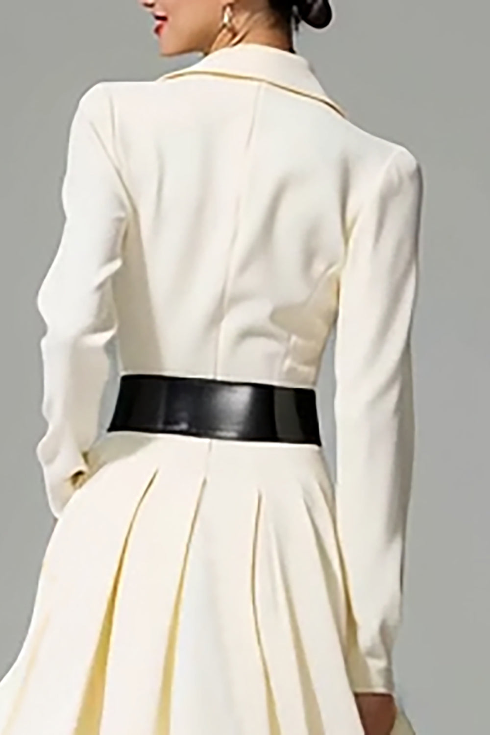 Ivory A-Line Notched Lapel Long Sleeve Work Dress