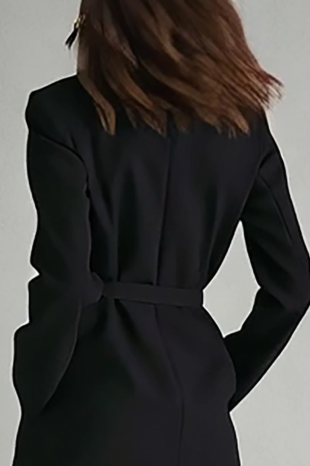 Black Long Sleeve Notched Lapel A-Line Work Dress With Belt