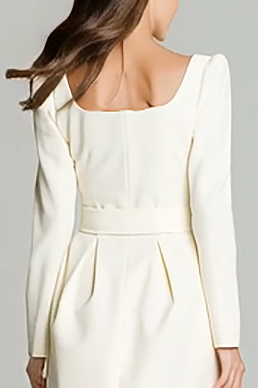 Long Sleeve A-Line Ivory Mini Work Dress With Belt