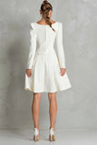 Square Neck A-Line Long Sleeve Ivory Work Dress