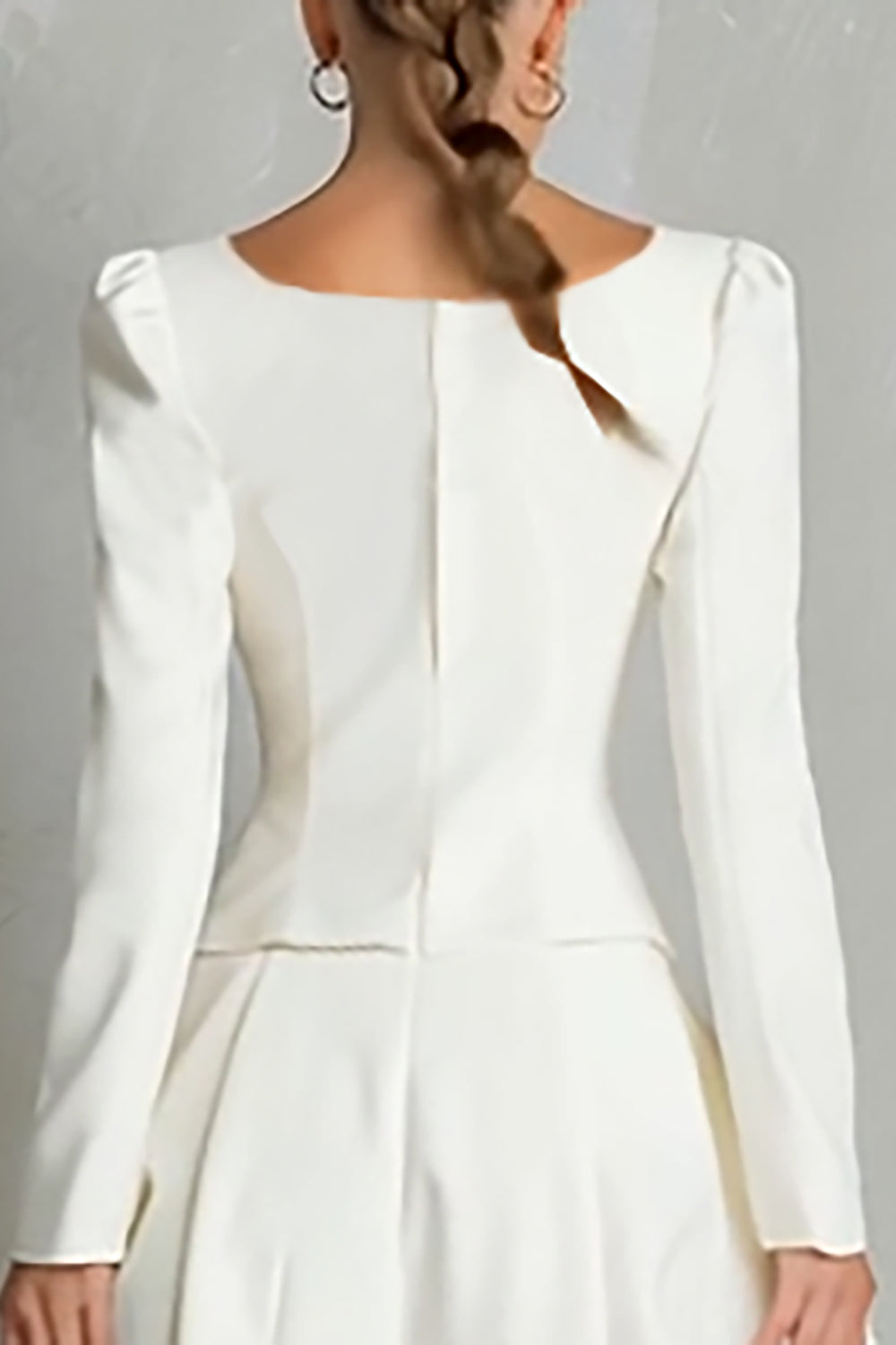 Square Neck A-Line Long Sleeve Ivory Work Dress