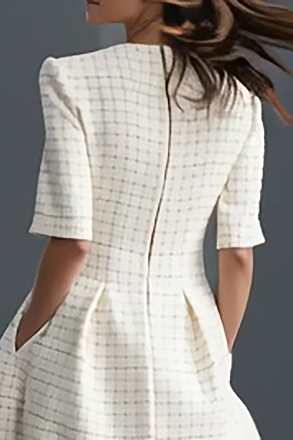 A-Line Ivory Round Neck Work Dress With Half Sleeves