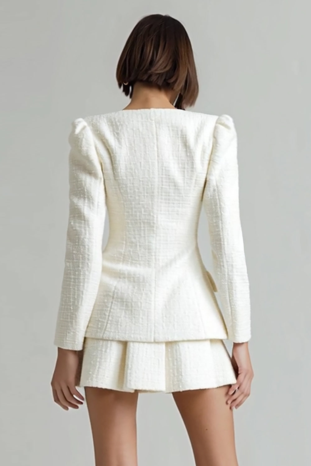 2-Piece Ivory Long Sleeve A-Line Square Neck Work Dress
