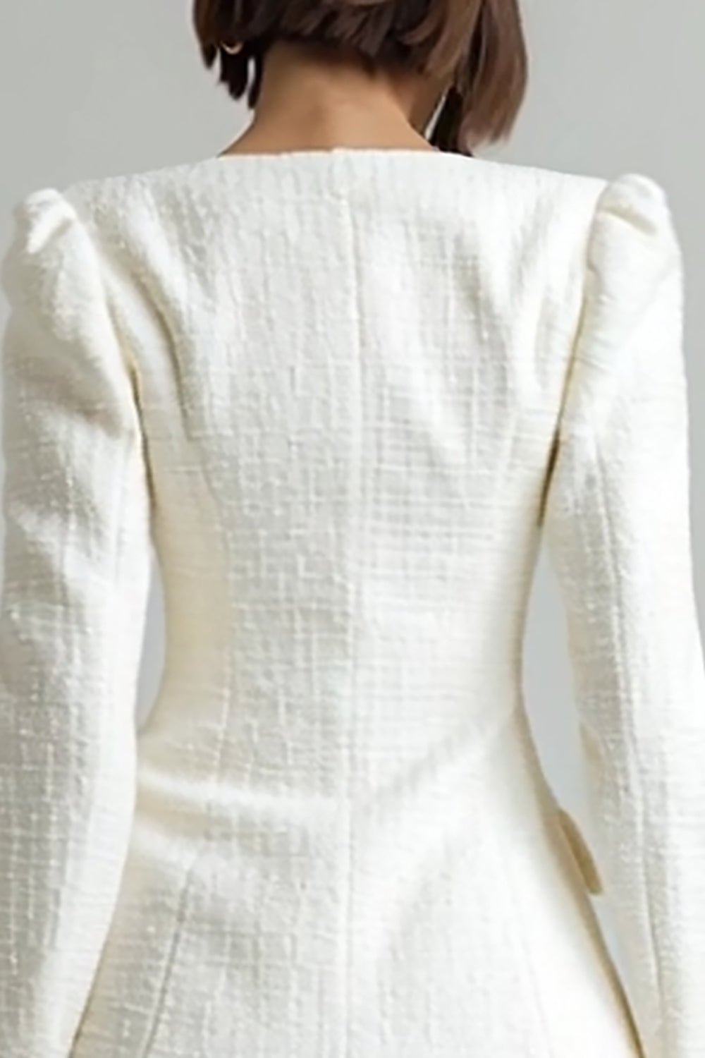 2-Piece Ivory Long Sleeve A-Line Square Neck Work Dress