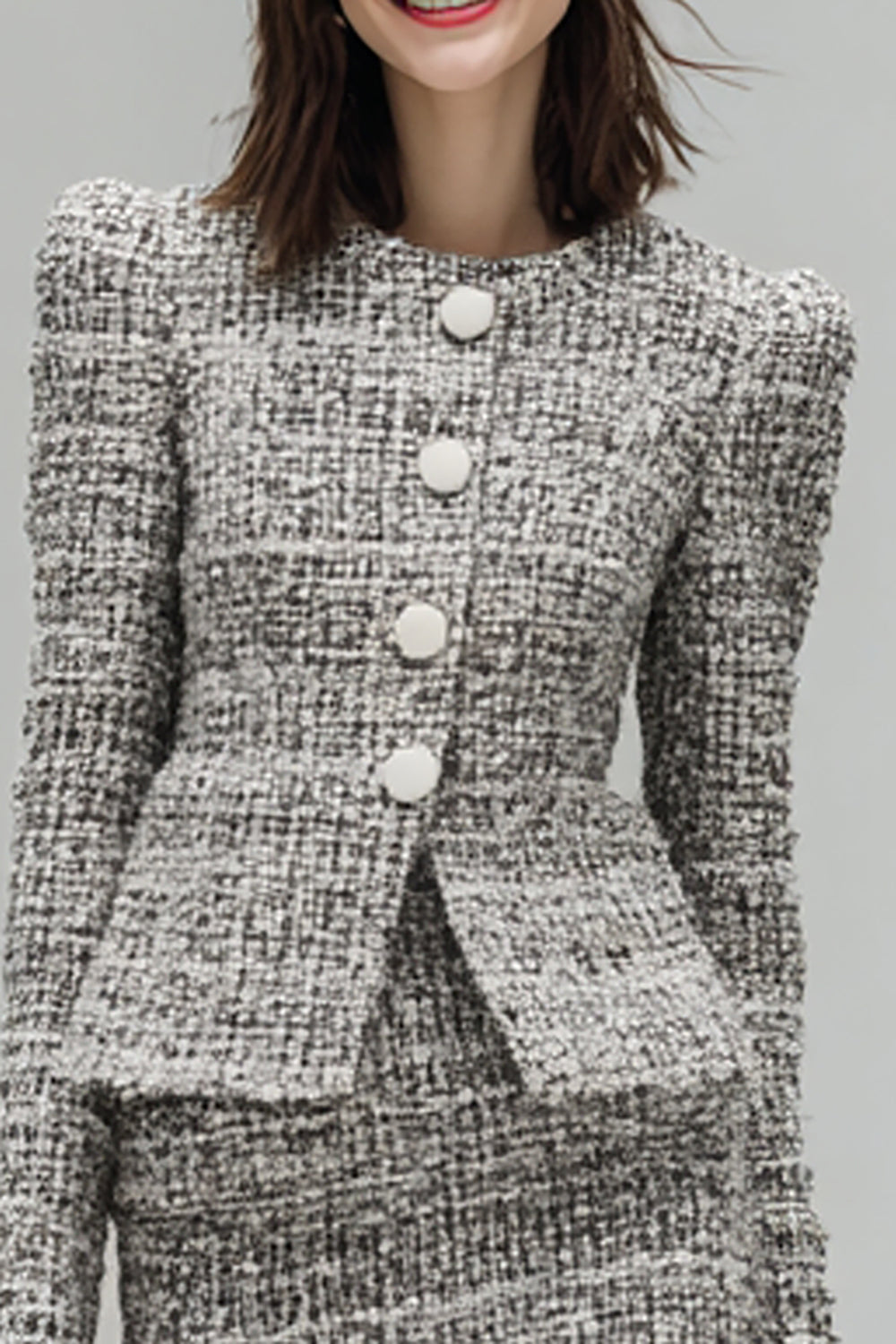 Grey 2-Piece Long Sleeve Tweed Work Dress