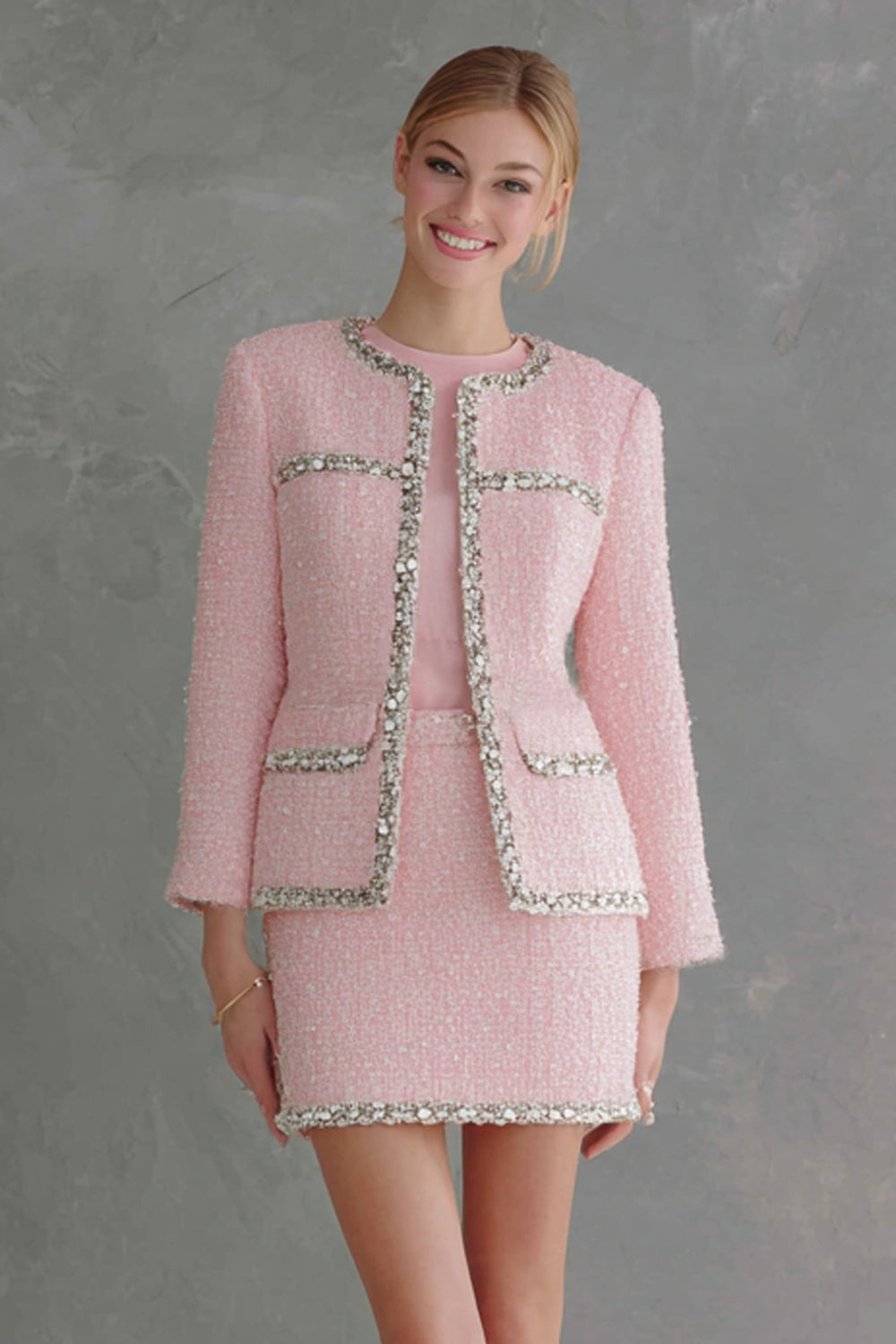 Pencil Pink 2-Piece Mini Work Dress With Sequins