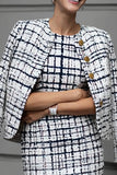 Mix Black Grid 2-Piece Tight Tweed Work Dress