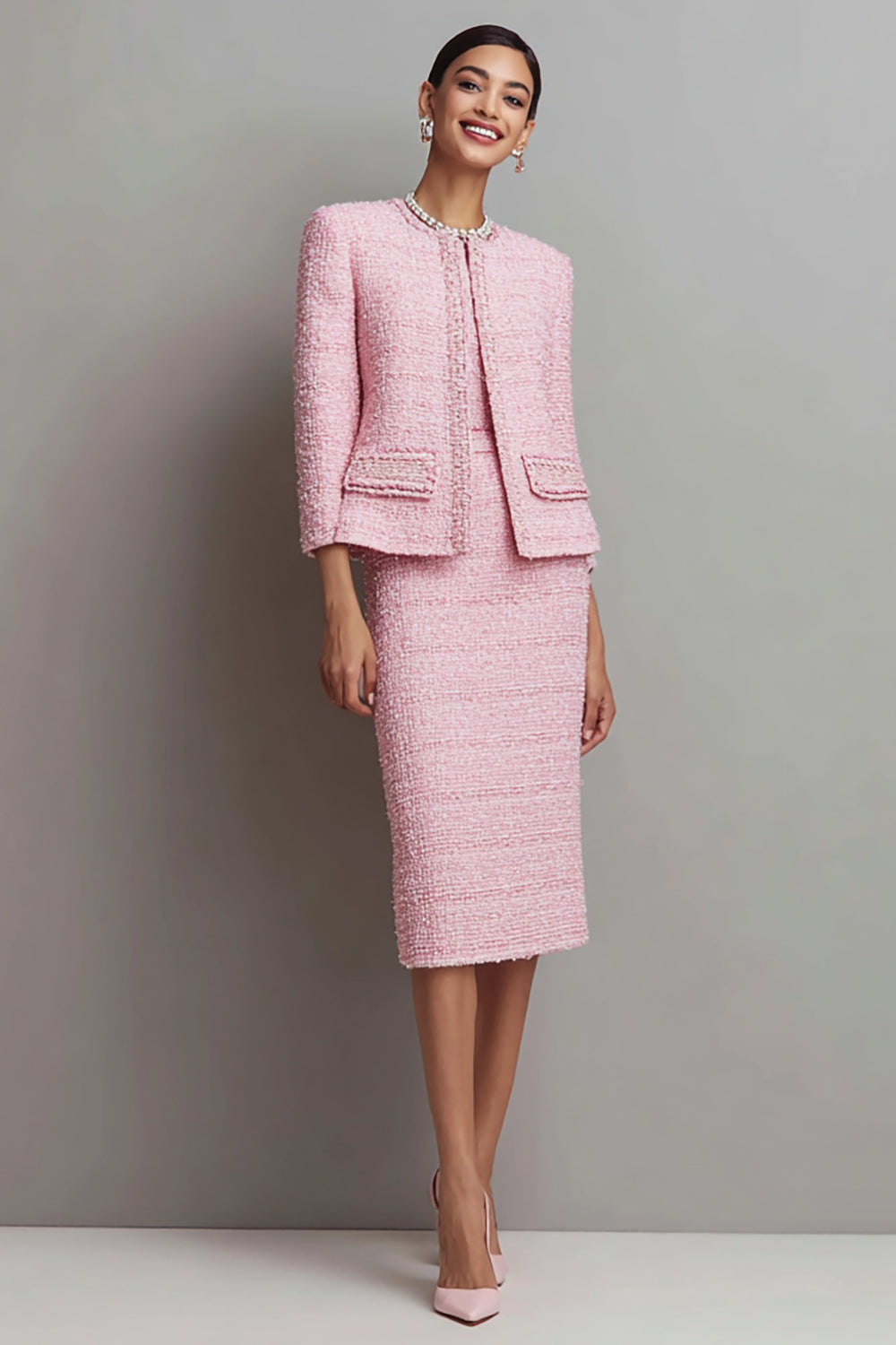 Pink Pencil 2-Piece Tweed Midi Work Dress