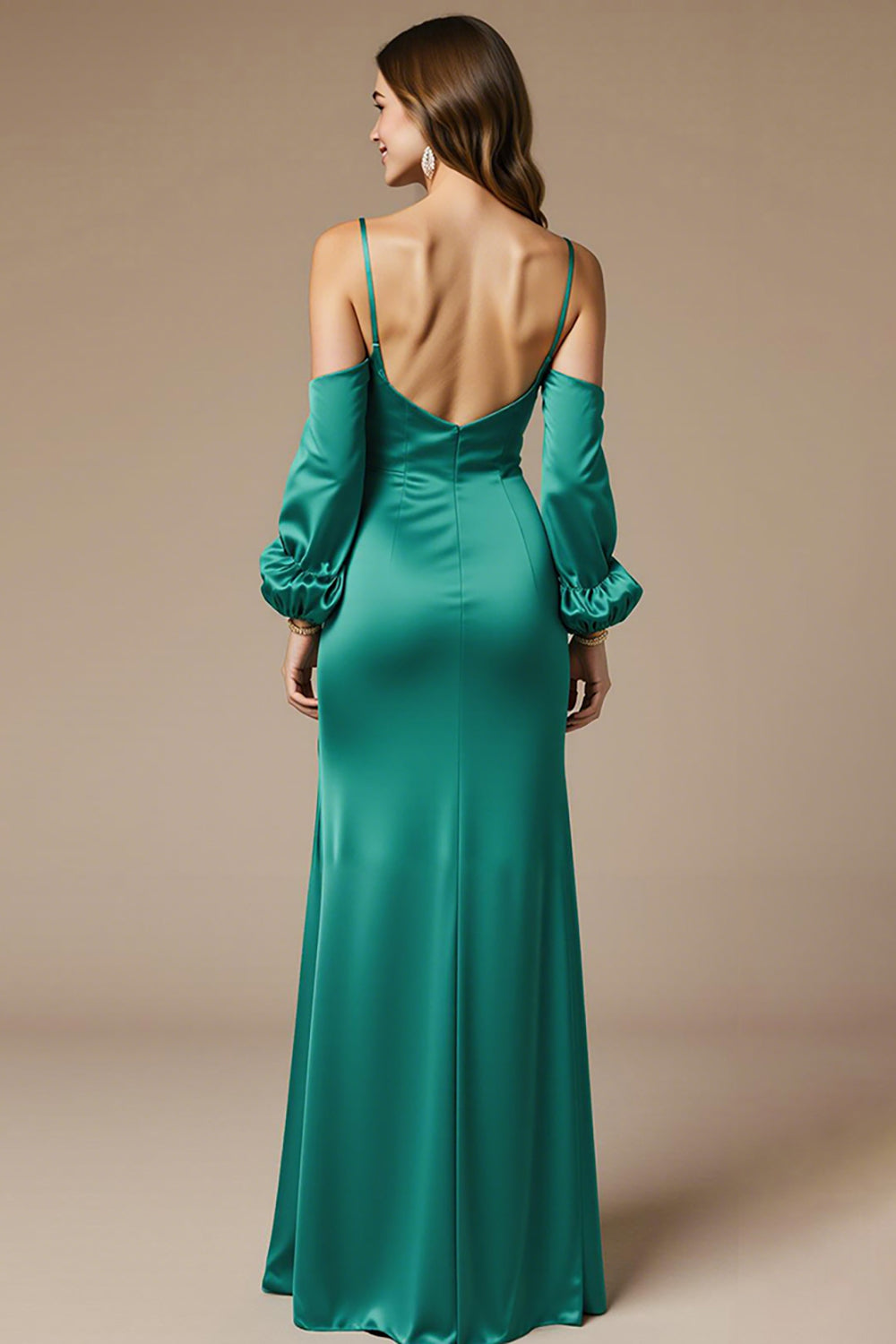 Peacock Green Cold Shoulder Sheath Wedding Guest Dress With Slit