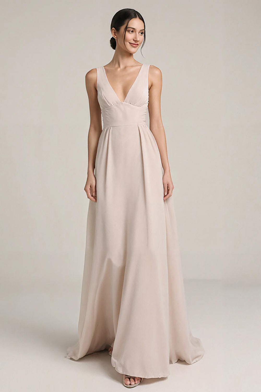 Blush A-Line V-Neck Maxi Wedding Guest Dress