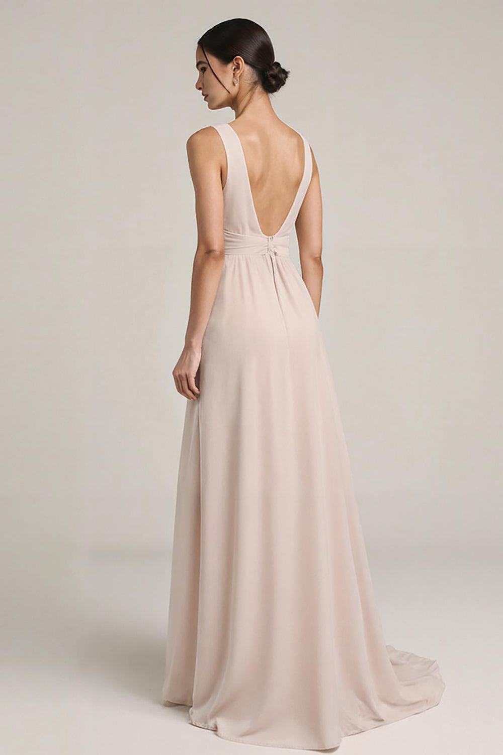 Blush A-Line V-Neck Maxi Wedding Guest Dress