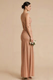 Terracotta Sheath Spaghetti Straps Ruched Maxi Dress