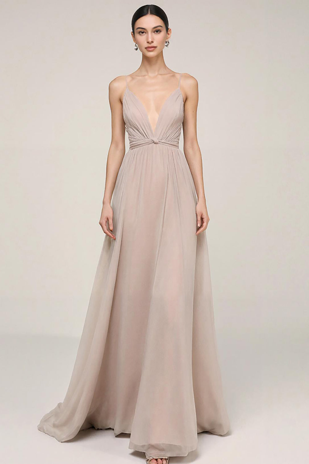 Blush V-Neck A-Line Ruched Evening Dress