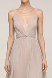 Blush V-Neck A-Line Ruched Evening Dress