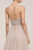 Blush V-Neck A-Line Ruched Evening Dress