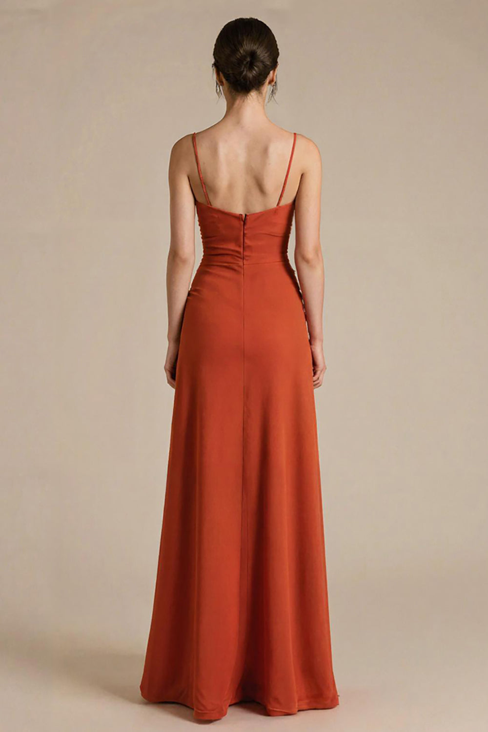 Orange Sheath Spaghetti Straps Maxi Dress