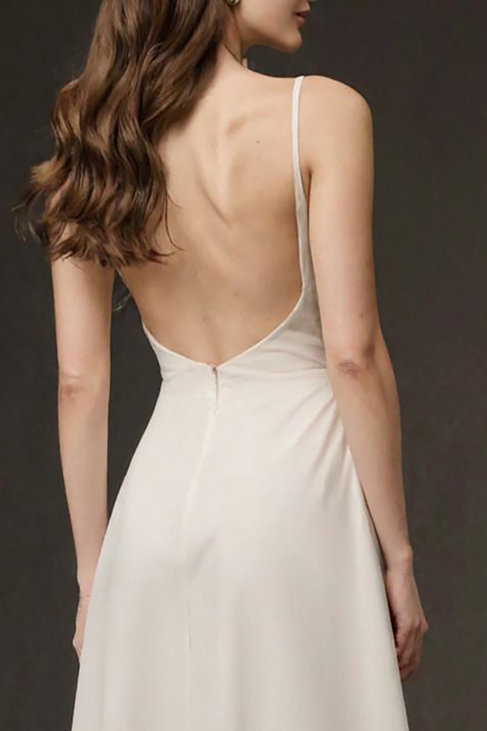 Ivory A-Line Spaghetti Straps Backless Evening Dress