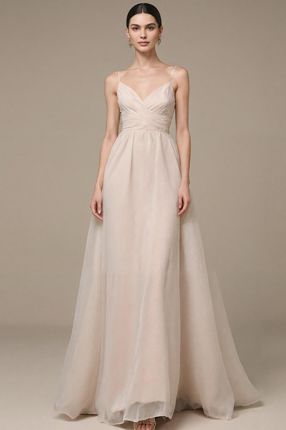Blush Spaghetti Straps A-Line Evening Dress