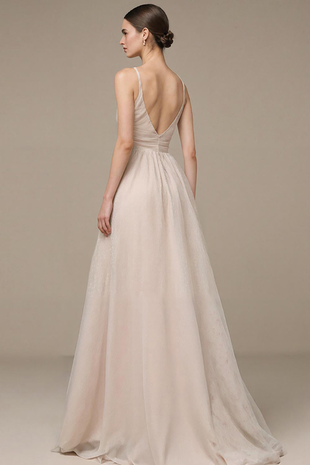 Blush Spaghetti Straps A-Line Evening Dress