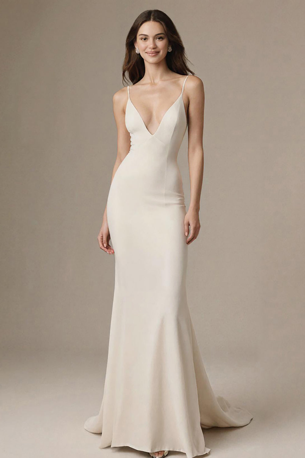 Ivory Mermaid Spaghetti Straps Maxi Dress