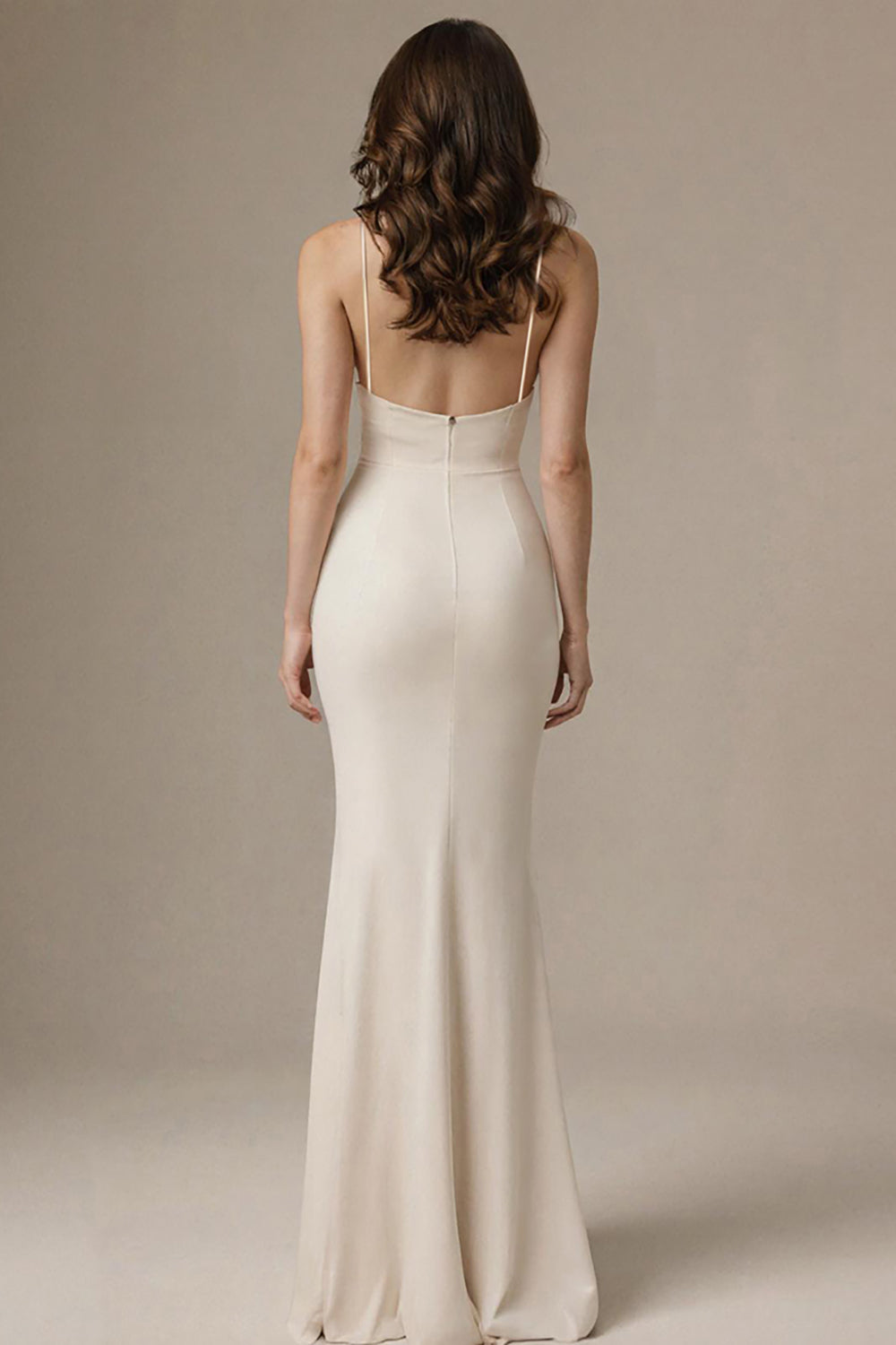 Ivory Mermaid Spaghetti Straps Maxi Dress