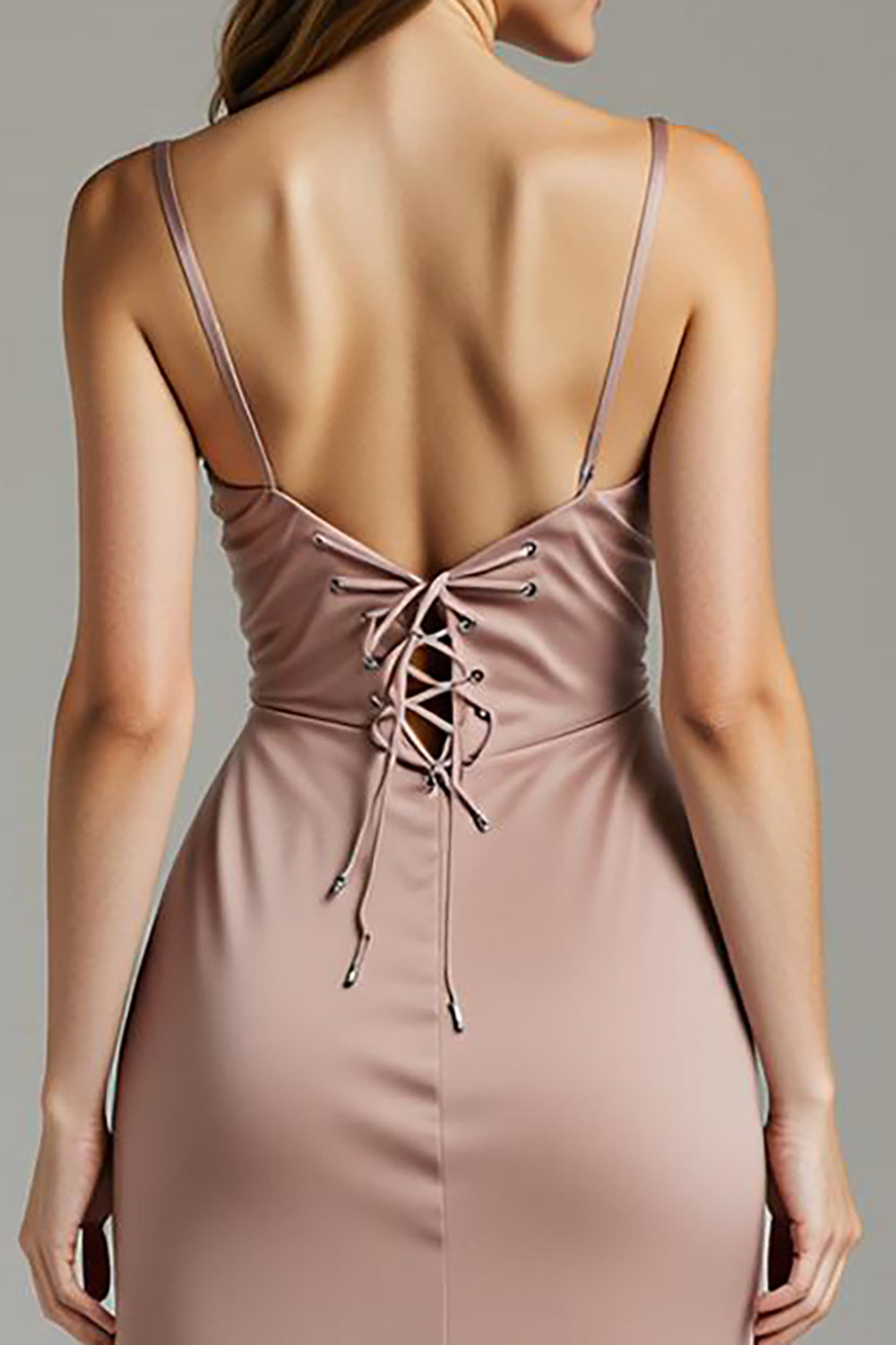 Desert Rose Sheath Spaghetti Straps Long Formal Dress With Slit