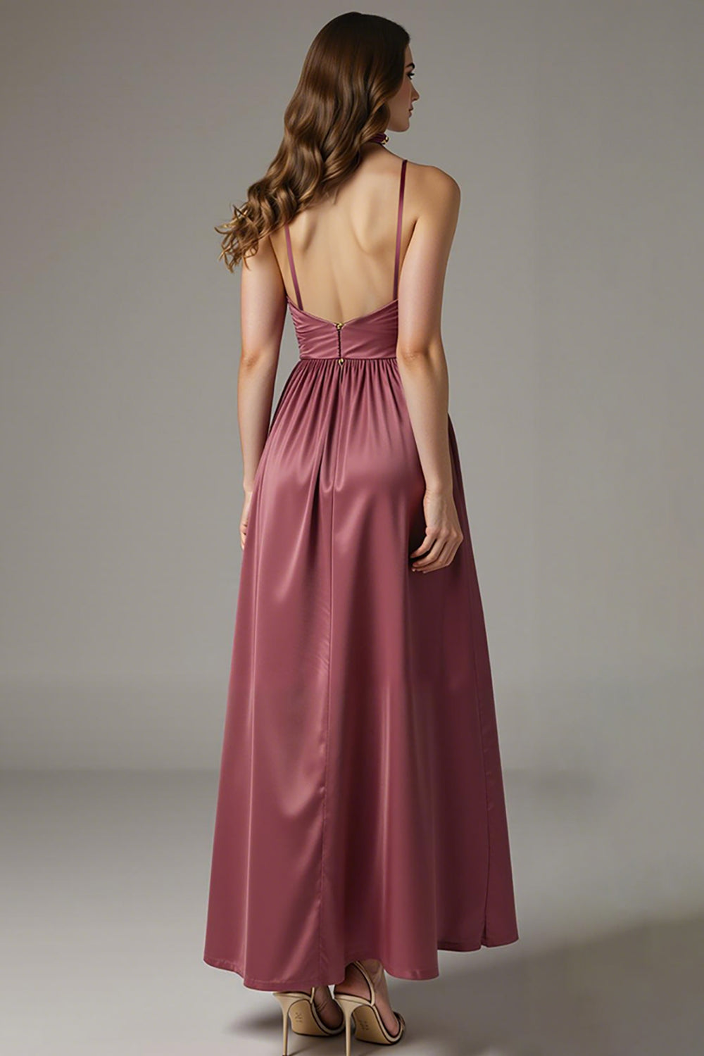 Burgundy Spaghetti Straps High-Low A-Line Wedding Guest Dress