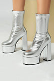 Black Round Toe Platform Chunky Heel Ankle Boots